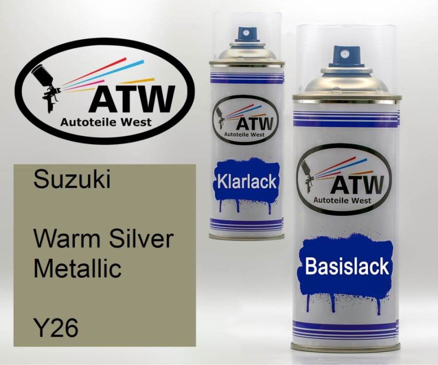 Suzuki, Warm Silver Metallic, Y26: 400ml Sprühdose + 400ml Klarlack - Set, von ATW Autoteile West.